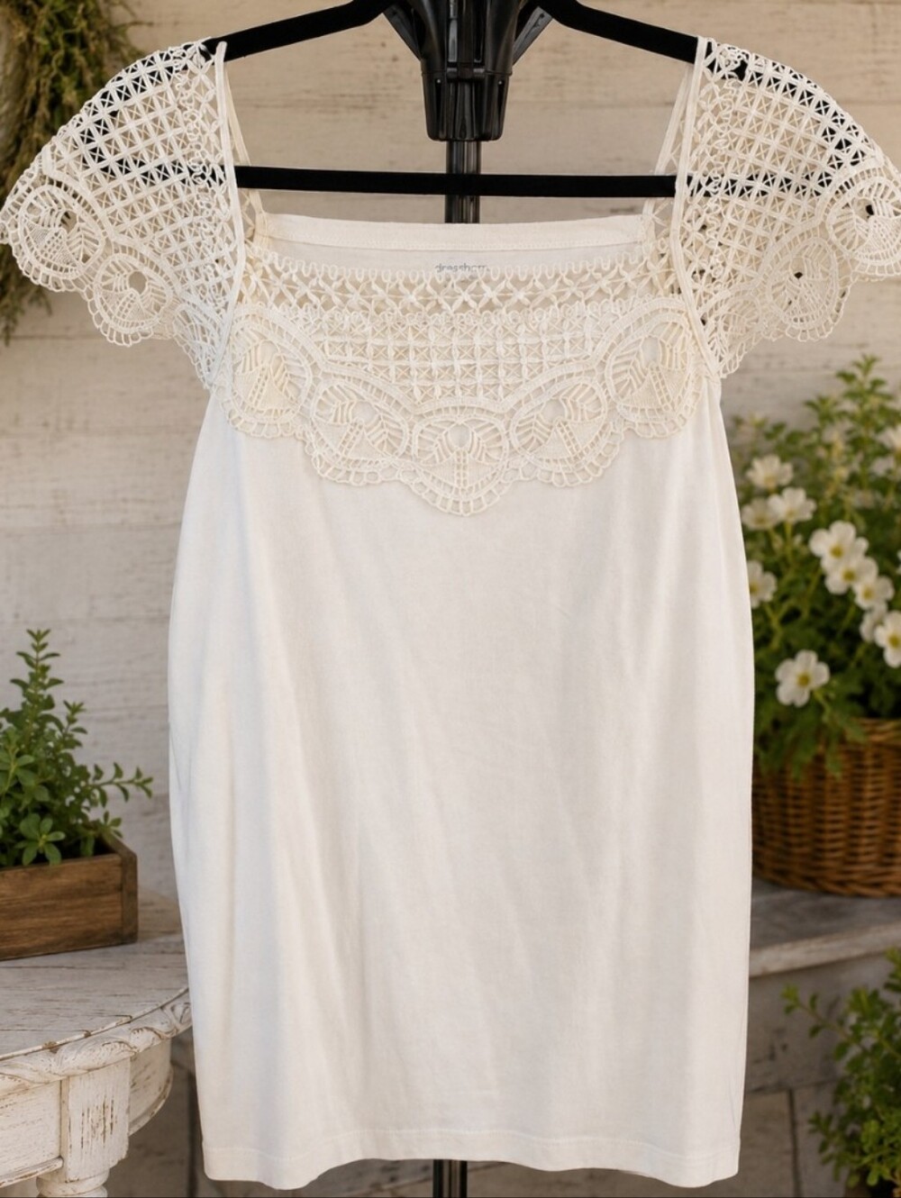 DressBarn NWT Cream Crochet Lace Cap Sleeve Top XL 100% Cotton Boho Cottagecore